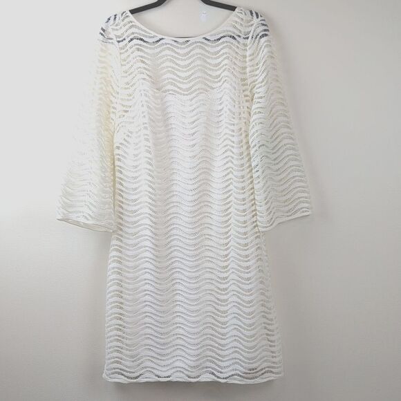 Lilly Pulitzer Topanga Dress Cameo White Wavy Knit Lace Size L NWT - Picture 2 of 15